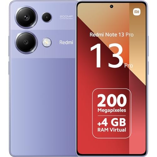 Xiaomi Redmi Note 13 Pro 4G - Smartphone de 8+256 GB, Pantalla de 6,67" AMOLED FHD+ 120Hz, Mediatek Helio G99 Ultra, Triple cámara de hasta 200MP, Hypercharge 67W, Morado (Versión ES)