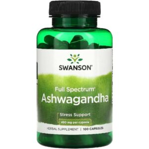 Swanson - Ashwagandha Extract 450mg | Apoyo Natural para el Alivio del Estrés y el Vigor - 100 Cápsulas
