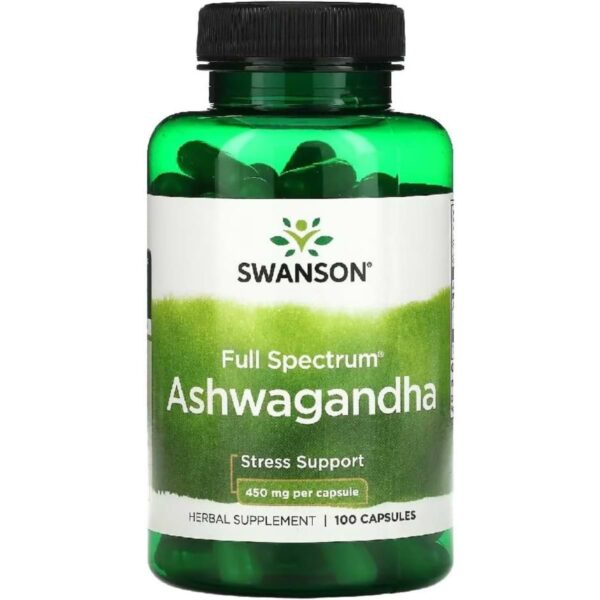 Swanson - Ashwagandha Extract 450mg | Apoyo Natural para el Alivio del Estrés y el Vigor - 100 Cápsulas