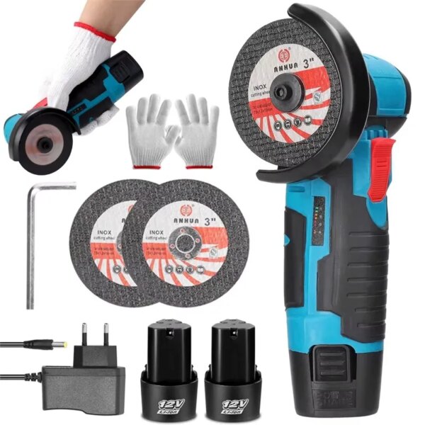 Amoladora angular con motor de escobillas a 19500rpm, herramienta eléctrica de pulido y molienda de 12v, mini amoladora de corte con diamante sin cable y 2 baterías - AliExpress...