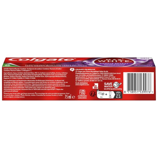 Barato Colgate Max White Purple Reveal Pasta de Dientes Blanqueadora, 4 Unidades de 75ml, Dentífrico con Tecnología de Corrección Óptica del Color que Elimina Instantáneamente* los...