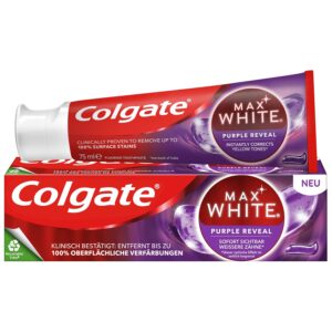 Barato Colgate Max White Purple Reveal Pasta de Dientes Blanqueadora, 4 Unidades de 75ml, Dentífrico con Tecnología de Corrección Óptica del Color que Elimina Instantáneamente* los...