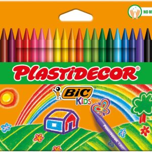 BIC Kids Ceras de Colores para Niños, Óptimo para material escolar,Plastidecor, Colores Vivos Surtidos, Ideal para colorear, 24 Ceras