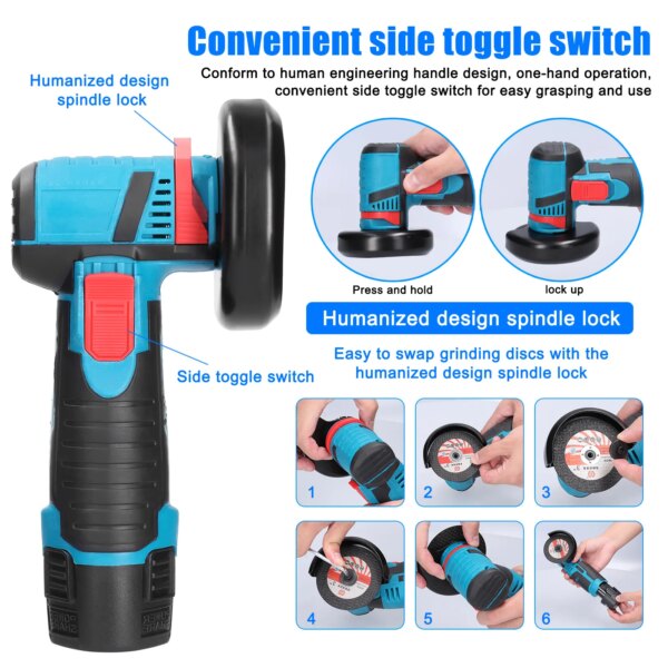 Chollo Amoladora angular con motor de escobillas a 19500rpm, herramienta eléctrica de pulido y molienda de 12v, mini amoladora de corte con diamante sin cable y 2 baterías - AliExpress...