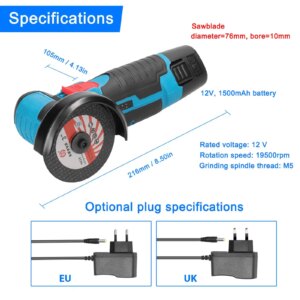 Chollo Amoladora angular con motor de escobillas a 19500rpm, herramienta eléctrica de pulido y molienda de 12v, mini amoladora de corte con diamante sin cable y 2 baterías - AliExpress...