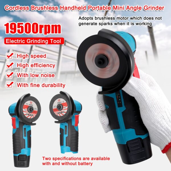 Chollo Amoladora angular con motor de escobillas a 19500rpm, herramienta eléctrica de pulido y molienda de 12v, mini amoladora de corte con diamante sin cable y 2 baterías - AliExpress...