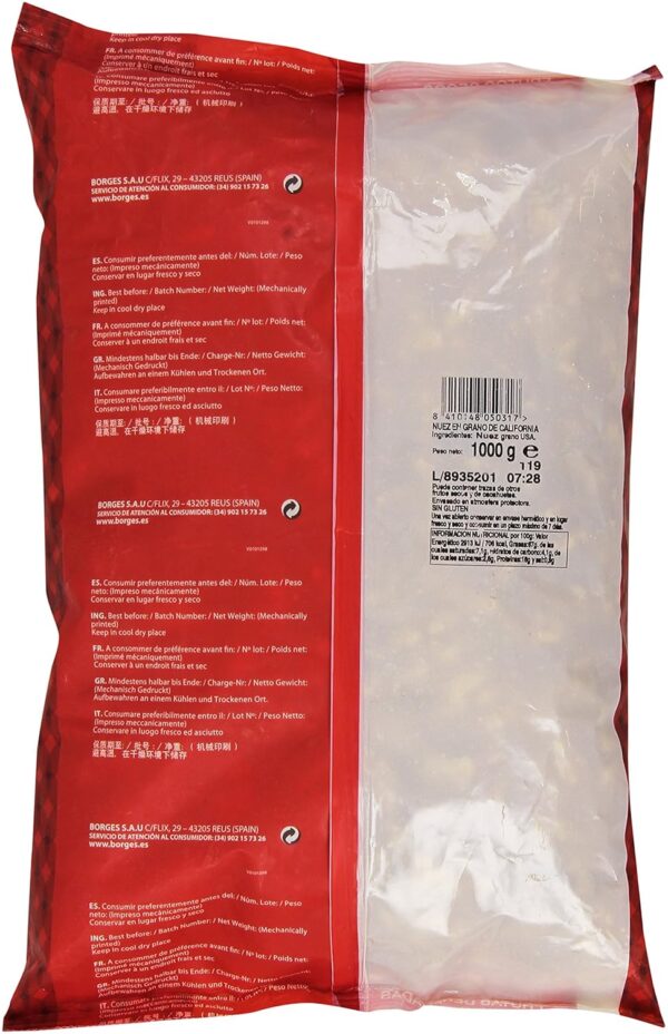 Chollo Nueces de California Borges en Grano Seleccionadas, Ricas en Omega 3, Antioxidantes, Fibra, Magnesio y Fósforo, Sin Gluten, 1 Kg
