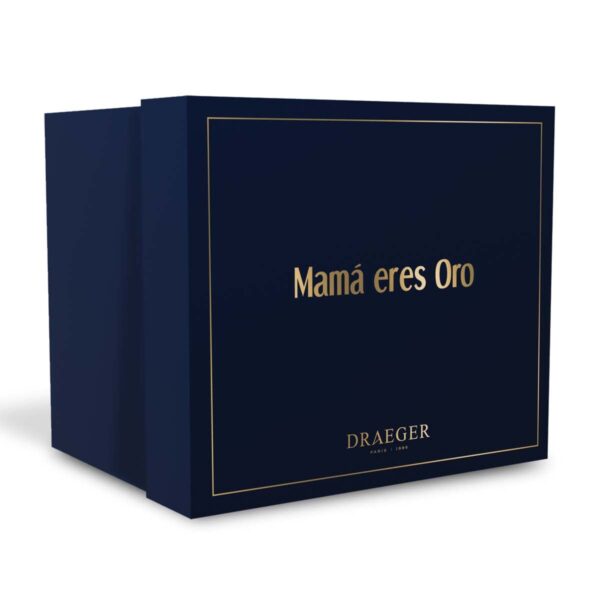 Descuento DRAEGER PARIS 1886 - Taza Cerámica 320ml Mamá Eres Oro - Diseño Geométrico en Azul/Rosa con Mensaje en Oro - Apta Lavavajillas - Embajadora de Emociones Desde 1886