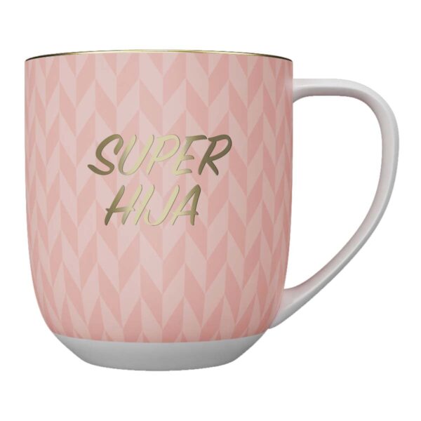 Descuento DRAEGER PARIS 1886 - Taza Cerámica 320ml Mamá Eres Oro - Diseño Geométrico en Azul/Rosa con Mensaje en Oro - Apta Lavavajillas - Embajadora de Emociones Desde 1886