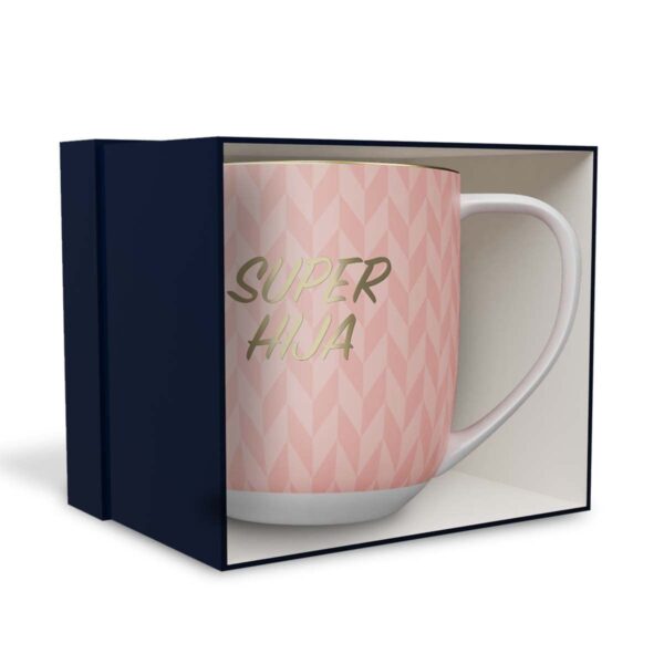 Descuento DRAEGER PARIS 1886 - Taza Cerámica 320ml Mamá Eres Oro - Diseño Geométrico en Azul/Rosa con Mensaje en Oro - Apta Lavavajillas - Embajadora de Emociones Desde 1886