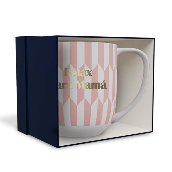 Descuento DRAEGER PARIS 1886 - Taza Cerámica 320ml Mamá Eres Oro - Diseño Geométrico en Azul/Rosa con Mensaje en Oro - Apta Lavavajillas - Embajadora de Emociones Desde 1886