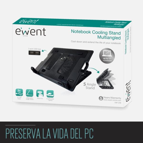 Descuento EWENT EW1258 - Soporte para ordenador portátil 17" con sistema de refrigeración y selección de angulo de vista