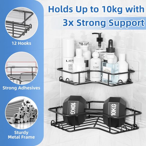 Descuento Yeabett Organizador de ducha, 3 unidades, almacenamiento de esquina para baño, sin taladrar, accesorios de baño de acero inoxidable a prueba de óxido, color negro