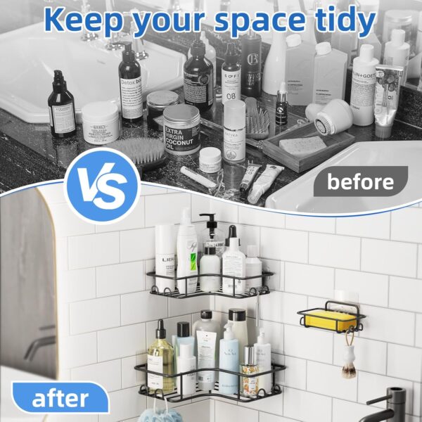 Descuento Yeabett Organizador de ducha, 3 unidades, almacenamiento de esquina para baño, sin taladrar, accesorios de baño de acero inoxidable a prueba de óxido, color negro