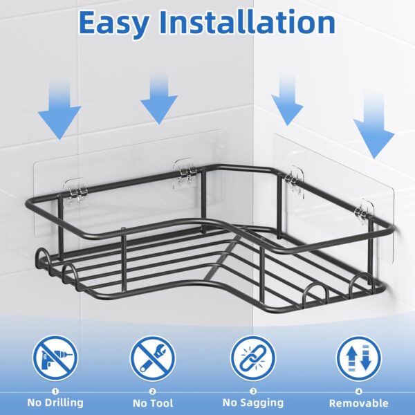 Descuento Yeabett Organizador de ducha, 3 unidades, almacenamiento de esquina para baño, sin taladrar, accesorios de baño de acero inoxidable a prueba de óxido, color negro