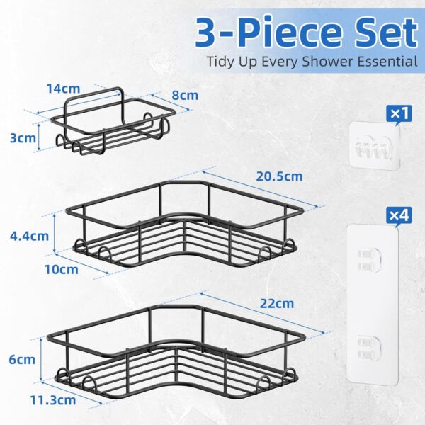 Descuento Yeabett Organizador de ducha, 3 unidades, almacenamiento de esquina para baño, sin taladrar, accesorios de baño de acero inoxidable a prueba de óxido, color negro