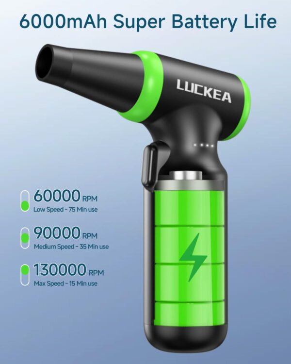 Oferta Aire Comprimido Limpieza PC Soplador de Aire - 130000 RPM 3 Velocidades Air Duster, 6000 mAh Batería, 3 Cepillos Antiestáticos, Carga Rápida Tipo C, Soprador Potente Portátil...