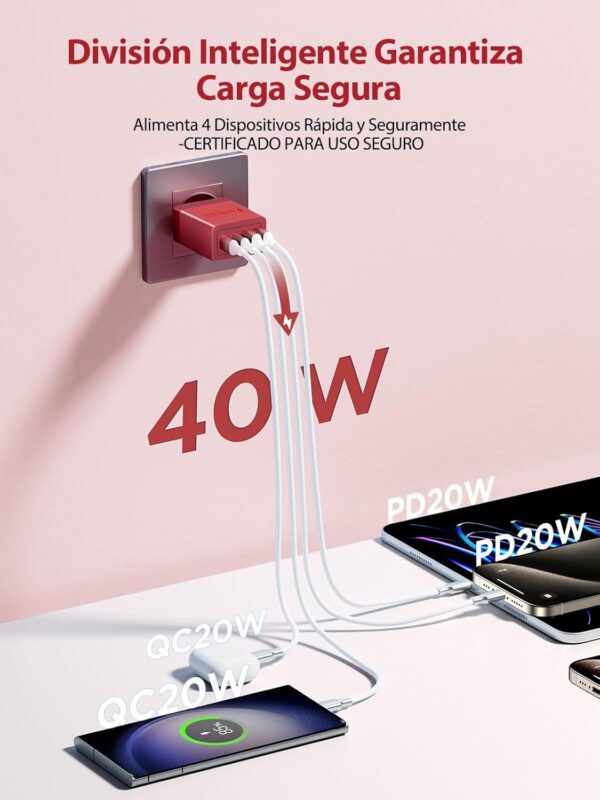 Oferta Cargador USB C 40W 4 Puertos Rápido