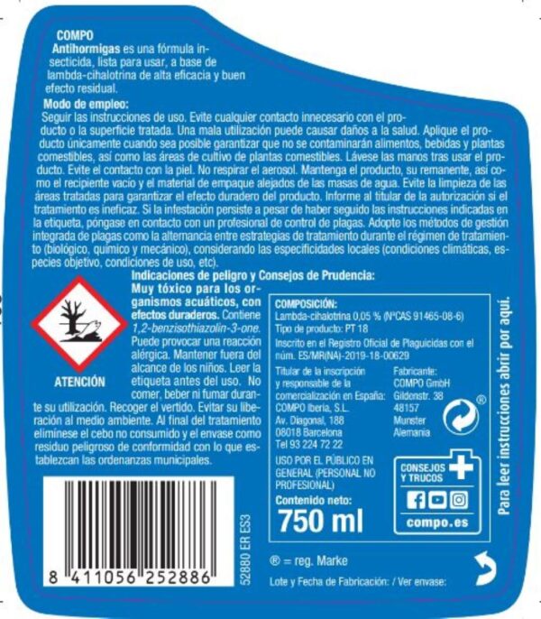 Oferta COMPO Anti-Ant Gun, Spray Bottle, Suitable for Home, Home and Garden, Long-Lasting Effect, 750 ml