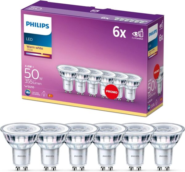 Bombilla LED GU10 50W blanca cálida, pack 6