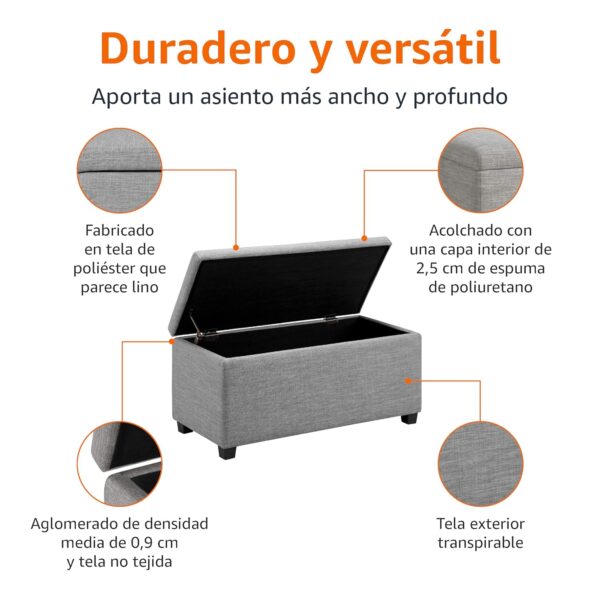 ¡Oferta! Banco acolchado rectangular con almacenamiento gris